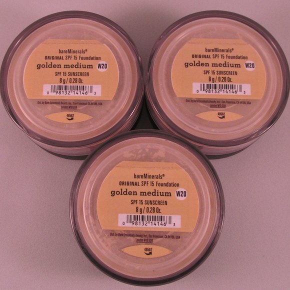 #NWT bareMinerals SPF15 Original Foundation Golden Medium W20 8g/0.28oz Lot of 3 - Picture 1 of 2